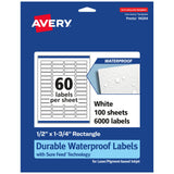 Avery Durable Waterproof Rectangle Labels, Sure Feed Technology, 0.5 x 1.75, 6,000 Total, Oil and Tear-Resistant Waterproof Labe