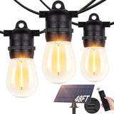 BesLowe 48FT S14 Solar String Lights Outdoor with Remote Controller, Solar Powered Patio Lights Waterproof with LED Edison Bulbs
