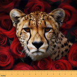 Leopard Indoor Outdoor Fabric,Flower Floral Decorative Fabric for Kids Boys,Romantic Red Rose Fabric by The Yard,Jungle Animal M