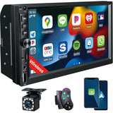 Wireless Double Din Car Stereo Works with Apple Carplay,7 Inch HD 1024 * 600 Touchscreen with Bluetooth 5.1,FM Car Radio,GPS Nav