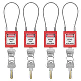 QWORK Lockout Tagout Steel Cable Locks with Keys, 4 Pack Keyed Alike Unlimited Grouping Electrical Lockout Padlock Set, Red