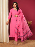 Anni Designer Women'S Rayon Blend Solid Straight Kurta With Pant & Dupatta (Janeu Pink-Vks01_Xl_Pink_X-Large),Pink,XL,,,