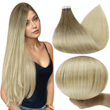 Full Shine Tape in Hair Extensions Human Hair Color 3 Dark Brown and 8 Fading to 613 Bleach Blonde Double Sided Tape in Extensio