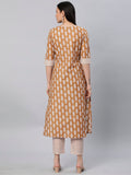 Anni Designer Women'S Cotton Blend Traditional Straight Printed Kurta And Pant Set (Danapa Mustard_M_Mustard_Medium),Mustard,M,Cotton Blend,Regular,Pants