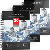 ARTEZA Watercolor Paper, Pack of 3, 30 Sheets Each, 5.5x8.5 Inches Water Pad, Spiral Bound, 140lb/300gsm Cold Press, Acid Free A