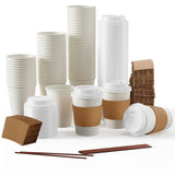 JOLLY PARTY 12 oz Disposable Paper Coffee Cup with Lids, Sleeves, and Stirrers, Hot/Cold Beverage Drinking Cup for Water, Juice,