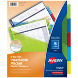 Avery Dividers for 3 Ring Binders, 5 Tab Binder Dividers, Plastic Binder Dividers with Pockets, Insertable Big Tabs, Multicolor,