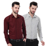 Xjarvis Austin Men'S Cotton Blend Shirt |Slim Fit Formal Shirt With Pocket |Plain | Long Sleeve Spread Collar | Casual Wear Regular Fit Shirt Pack Of 2 (Maroon Slate Grey M),Maroon, Slate Grey,,B0F59ZTGFG