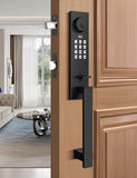 Tinewa Smart Entry Door Lock Set, Electronic Full Escutcheon Door Handle, Digital Keypad Deadbolt with App, Heavy Duty Black Fro
