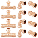 (Znkiok 12 Pack Set) 1/2 Propress Fittings,Press Coupling With Stop Elbow Tee Fittings For Copper Tube Connection, 4 Each 1/2P