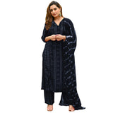 Gosriki Women'S Rayon Blend Straight Bandhej Printed Kurta With Pant & Dupatta (Baghira Grey-Gs_Xl_Grey_X-Large),Grey,,B0DFY29X6F