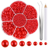 NACHLYNN 6480 Pcs Flat Back Pearl 7 Sizes Red Half Round Beads for Crafts Embellishment - Peach Flatback Pearls for Shoes, Cloth