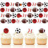 Honeydak 48 Pcs Basketball Softball Football Soccer Cupcake Rings Toppers Decoration Sport Ball Theme Cupcake Picks Cake Decorat
