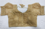 Pujia Mills Womens Readymade Indian Ethnic Designer Stitched Women'S Blouse Net Chiken Shifli Sequence Embroidery Work Blouse Fancy Puff Sleeve Gold Blouse Schhiffli Fabric Saree Blouse For Choli