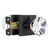 HIEMEY Glass Crystal Door Knobs Interior with Lock, Matte Black Modern Diamond Privacy Square Clear Glass Crystal Door Knobs for