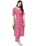 Anni Designer Women'S Cotton Blend Printed Straight Kurta With Pant (Azrak-Pink_Xxl_Pink_Xx-Large),Pink,2XL