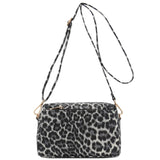 FashionPuzzle Leopard Triple Zip Small Crossbody Bag (Le047 Black)