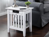 Mission Chair Side Table With Charger In White