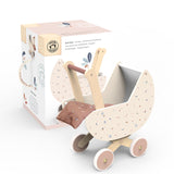 Speedy Monkey Doll Pram for Dollhouse - FSC Wooden Kids Stroller & Carriage for Baby Dolls with Bedding - Easy-to-Push Pretend P