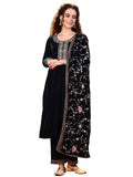 Libas Womens Yoke Design Velvet Straight Kurta With Trousers And Dupatta