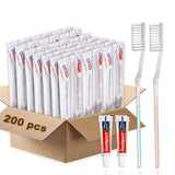 HQSLsund 200 Pack Disposable Toothbrush Kit with Toothpaste, 2 Colors