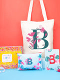 Doodle Monogram B Diary Gift Set B6 Soft Bound Ruled Notebook With Tote Bag & Zipper Pouch Premium Stationery Gift For Women