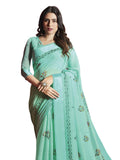 Satrani Womens Cotton With Blouse Piece Saree (1240St5502_Turquoise_One Size)