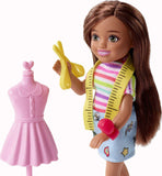 Barbie Chelsea Can Be Doll & Playset, Brunette Fashion Designer Small Doll With Removable Outfit & 8 Career Accessories