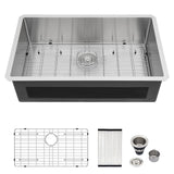 Logmey 32 In Undermount Kitchen Sink - 32x18 Inch Handmade Kitchen Sink Stainless Steel Undermount Sink 16 Gauge Single Bowl Und