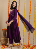 Anni Designer Women'S Rayon Blend Anarkali Embroidered Kurta With Pant & Dupatta (Nachiket Begani-Vks01_Xxl_Begani_Xx-Large),Begani,2XL,,,