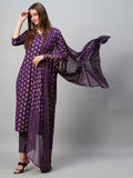Gosriki Women'S Cotton Blend Straight Printed Kurta With Pant & Dupatta (Mohmaya Violet-Nw-Gs_S_Violet_Small),Violet,,B0CNM1CRG3