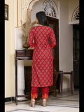 Gosriki Women'S Cotton Blend Floral Printed Straight Kurta With Pants & Dupatta (Shank-Maroon-Cmd-Gs_Xxl_Maroon_Xx-Large),Maroon,2,B0C6GY8VVY