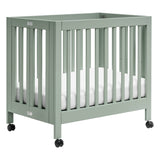 Babyletto Origami Mini Portable Crib Folding with Wheels in Light Sage, 2 Adjustable Mattress Positions, Greenguard Gold Certifi