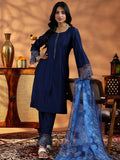 Libas Womens Embellished Silk Blend Straight Kurta With Trousers And Dupatta Blue M