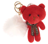 Dorron Iaccessories Fluffy Faux Fur Pom Pom Teddy Key Ring | Keychain For Girls Bag Scooty Bike Car (White_Red)