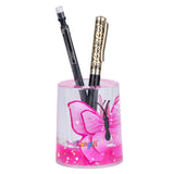 RANGILI Stylish Acrylic Paperweight & Pen Holder | Office Decor for Study Tables & Workspaces | Round Butterfly LiquidFilled De