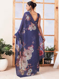 Satrani Women'S Cotton Blend Floral Printed Ready To Wear One Minute Saree With Unstitched Blouse Piece (29Rs263N_Navy Blue)
