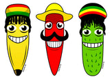 Rasta Banana, Pickle & Chili Pepper Premium Vinyl Stickers Indoor - Outdoor (5 inch, Set of 3)
