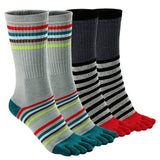Mens Toe Socks Cotton Athletic Running Ankle Five Finger Crew Socks (One Size 711, Crew Strips B 4 Pairs)