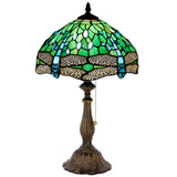 ZJART Tiffany Table Lamp Stained Glass Lamp 12X12X19 Inch Antique Reading Light (Green Dragonfly)