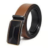 The Men Thing Mens 100% Genuine Leather Belt Velaro Smooth Matte, Ryzor Chevron AutoLock Buckle (Brown & Black Reversible) (B