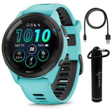 Wearable4U Garmin Forerunner 265 Music GPS Running 46 mm Smartwatch, Aqua with AMOLED 1.3 in Touchscreen Display E-Bank Bundle