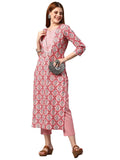 Anni Designer Women'S Cotton Blend Printed Straight Kurta With Pant (Jinki-Peach_L_Dark Blue_Large),Peach,L