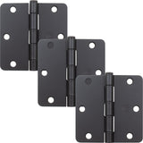 Stone Harbor Hardware 3-1/2 Door Hinges, 1/4 Radius Corner, Matte Black, 3-Pack