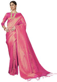 Pujia Mills Womens Kanjivaram Pure Banarasi Silk Saree Kanchipuram Saree (New kumbhi Saree Dark Pink)