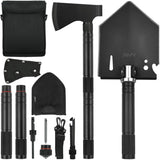 iunio Survival Shovel Multitool with Axe, Camping Shovel Hatchet, Tactical Shovel, Folding with Carrying Bag for Camping, Hiking