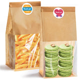 50 Pack Kraft Paper Bread Bags with Clear Window, 11 x 5.1 x 3.9 Bakery Bags Tin Tie Tab Lock Treat Bag Kraft Bread Pouches for