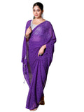 Satrani Womens Georgette Printed Ready To Wear Saree with Unstitched Blouse Piece (4RS102N_Purple & White7)