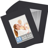 Somime 25 Pack Black Picture Mats - 8x10 Pre-Cut Mats for 5x7 Photos - White Core Bevel Cut Frame Matte, Acid Free, Ideal for Fr