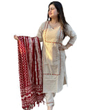 Anni Designer Women'S Cotton Blend Straight Embroidered Kurta With Pant & Dupatta (Dd Beige-Nw_S_Beige_Small),Beige,S